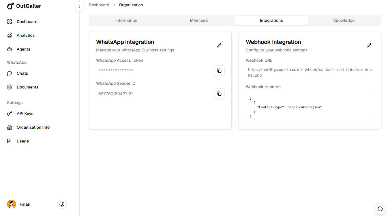 Webhooks Interface
